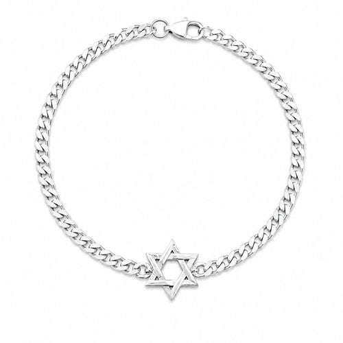 Star of David Bracelet for Men | Sterling Silver 925 Curb Chain