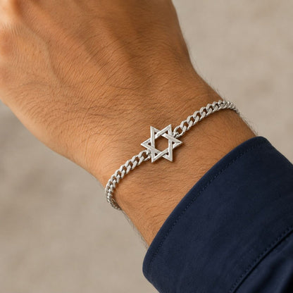 Star of David Bracelet for Men | Sterling Silver 925 Curb Chain