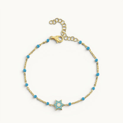 Star of David bracelet in yellow gold plated sterling silver with enamel detail by Alef Bet