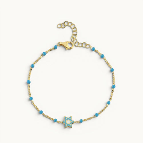 Star of David bracelet in yellow gold plated sterling silver with enamel detail by Alef Bet