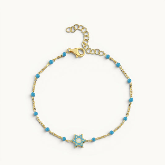 Star of David bracelet in yellow gold plated sterling silver with enamel detail by Alef Bet