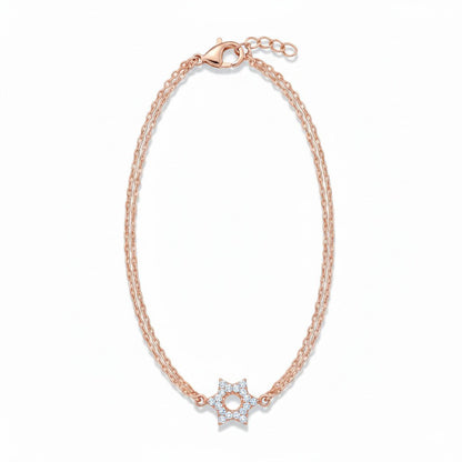 Star of David Bracelet Sterling Silver Double Chain CZ Pave Adjustable