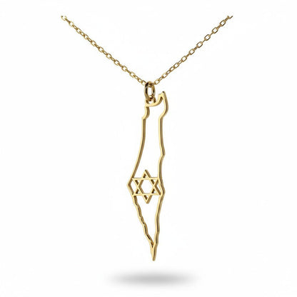 Star of David Cutout Israel Map Necklace in 14k Gold Plated Sterling Silver 925, minimalist Judaica for the modern Jewish woman