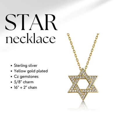 Star of David CZ Necklace Yellow Gold | Alef Bet by Paula
