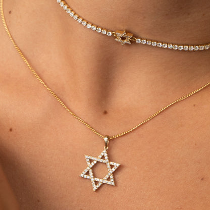 curb chain and diamond gold star david

