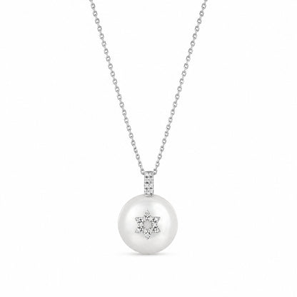 Pearl and Jewish star necklace in polished silver with luminous pearl by Alef Bet