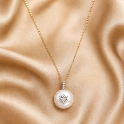 Star of David Freshwater Pearl Necklace in Sterling Silver 925, timeless elegance meets meaningful faith