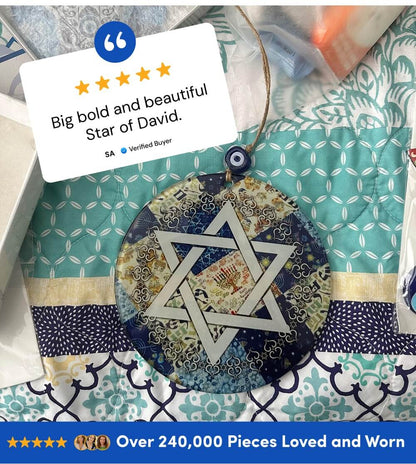Star of David Glass Wall Hanging with Evil Eye