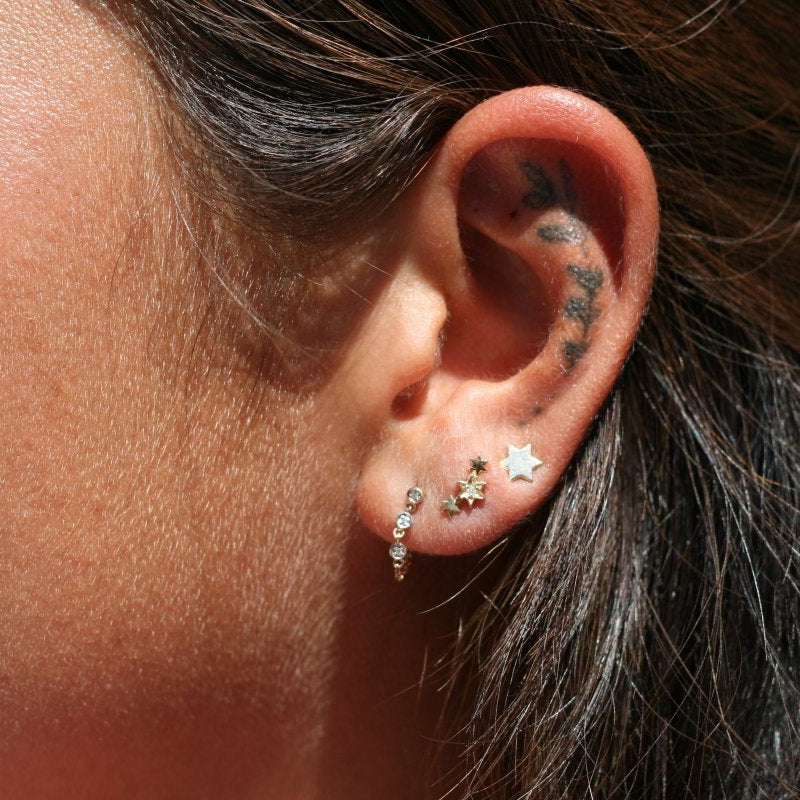 Star of David Gold Earring Climbers in 14k Gold with Diamonds