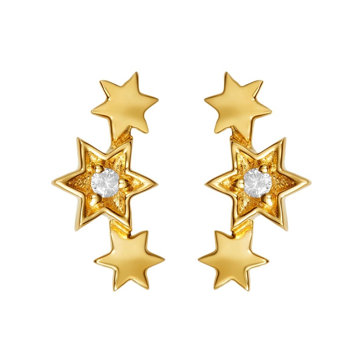 Star of David Gold Earring Climbers in 14k Gold with Diamonds
