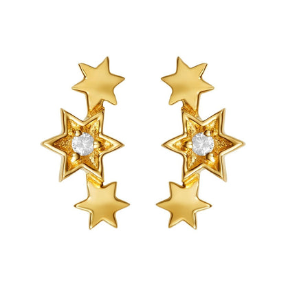 Star of David Gold Earring Climbers in 14k Gold with Diamonds