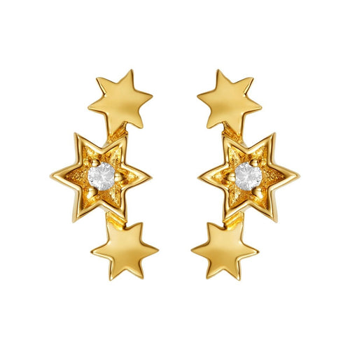 Star of David Gold Earring Climbers in 14k Gold with Diamonds