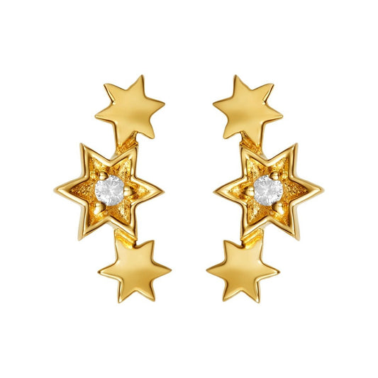 Star of David Gold Earring Climbers in 14k Gold with Diamonds