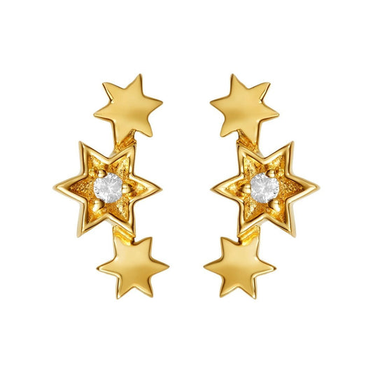 Star of David Gold Earring Climbers in 14k Gold with Diamonds