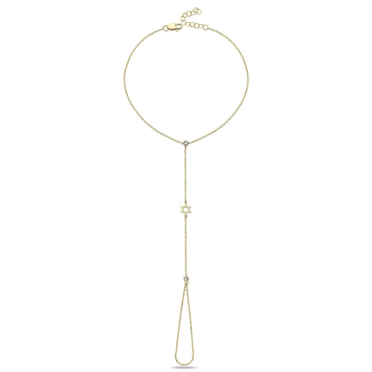 Star of David Hand Chain Bracelet in 14k Gold with Diamonds