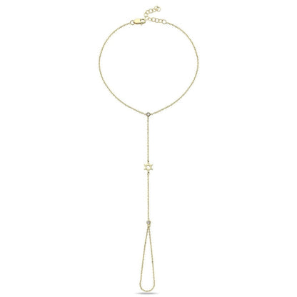 Star of David Hand Chain Bracelet in 14k Gold with Diamonds