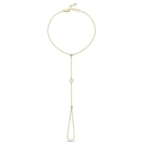 Star of David Hand Chain Bracelet in 14k Gold with Diamonds