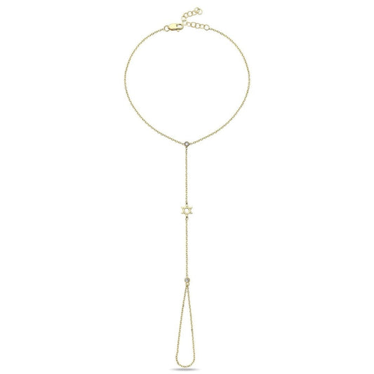 Star of David Hand Chain Bracelet in 14k Gold with Diamonds