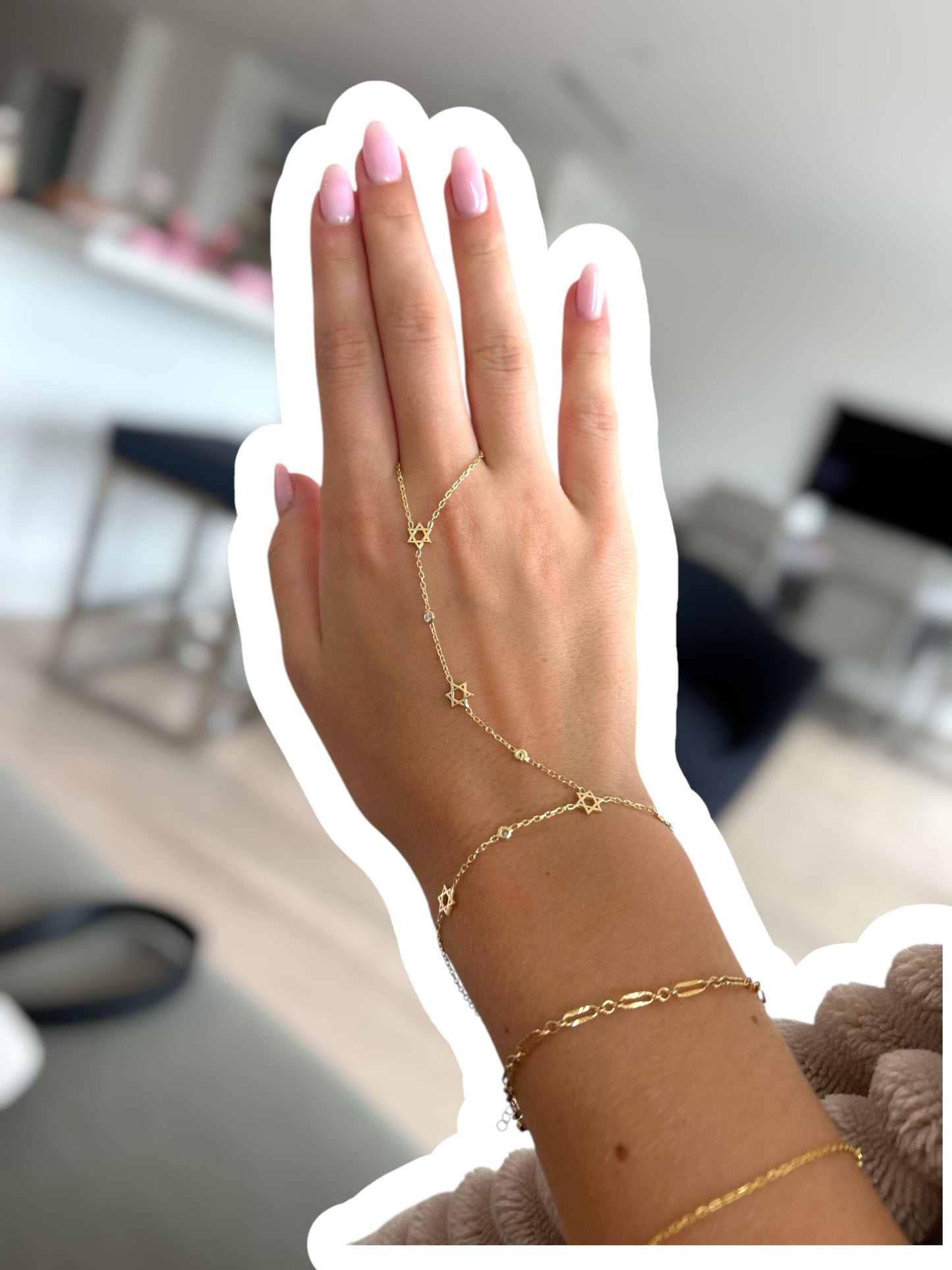 Star of David Hand Chain Bracelet with Bezel Gemstones