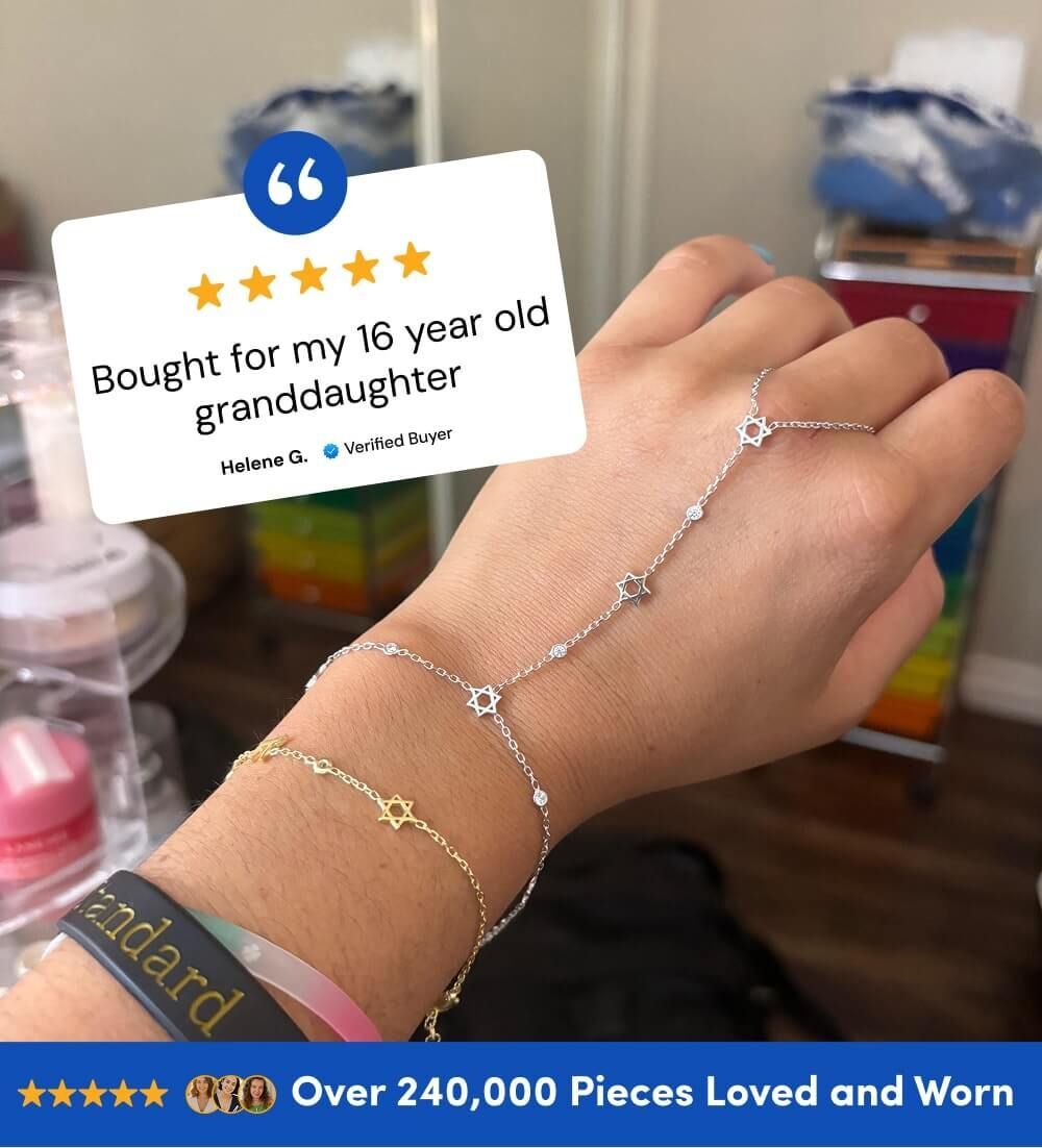 Star of David Hand Chain Bracelet with Bezel Gemstones
