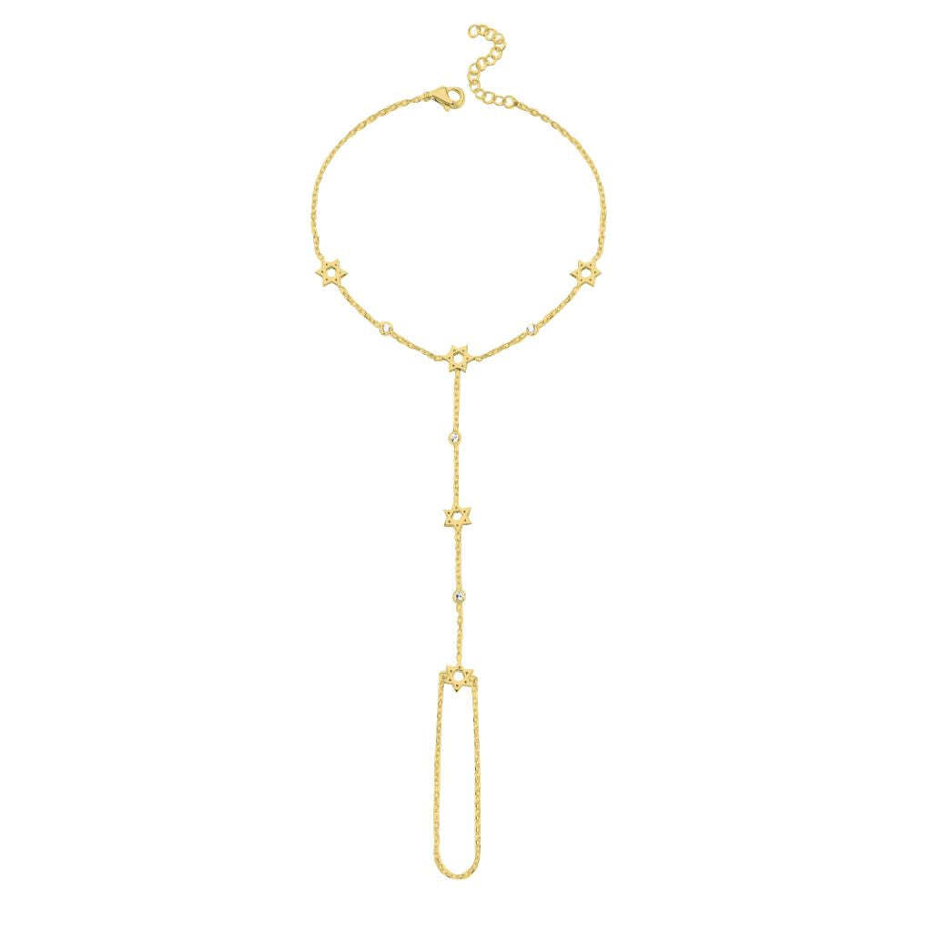 Star of David Hand Chain Bracelet with Bezel Gemstones