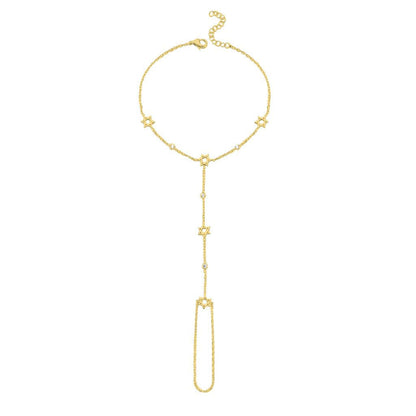 Star of David Hand Chain Bracelet with Bezel Gemstones