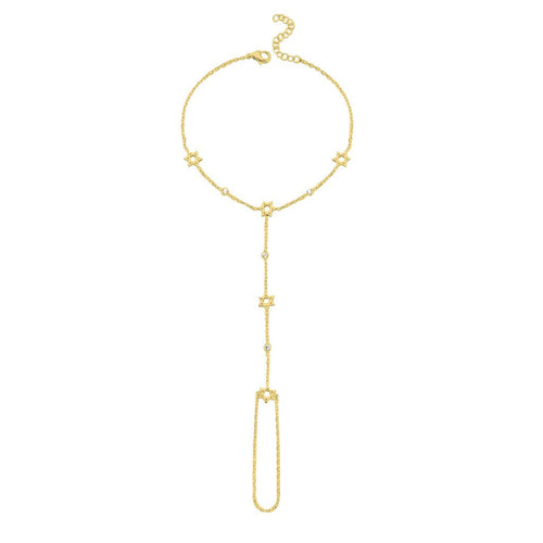 Star of David Hand Chain Bracelet with Bezel Gemstones