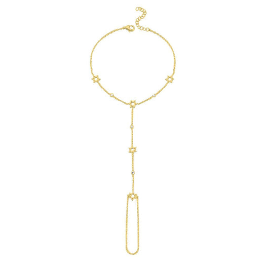 Star of David Hand Chain Bracelet with Bezel Gemstones