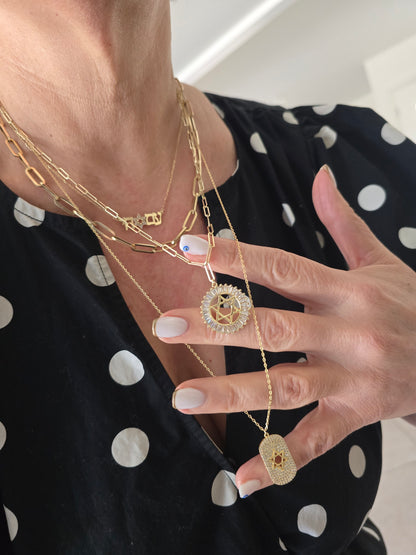 Star of David medallion in yellow gold with layered geometric design by Alef Bet