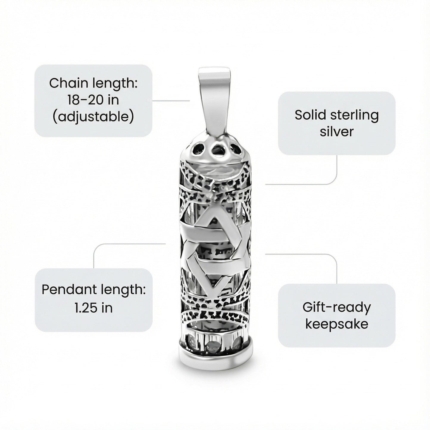 Star of David mezuzah necklace with bezel-set design and adjustable chain by Alef Bet