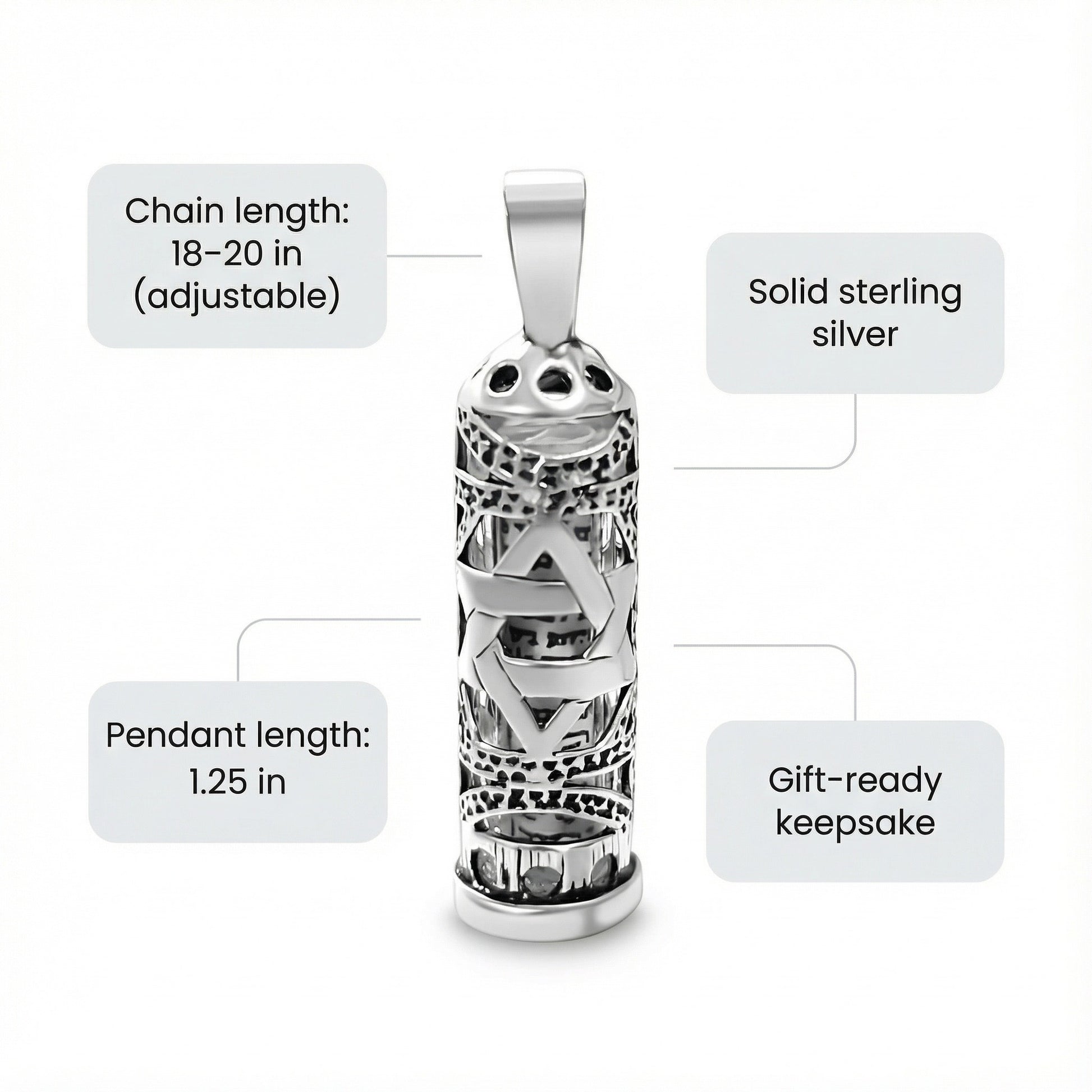 Star of David mezuzah necklace with bezel-set design and adjustable chain by Alef Bet