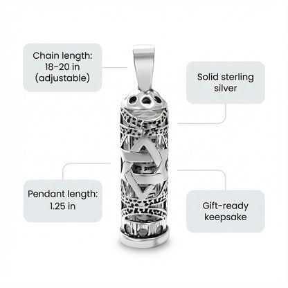 Star of David mezuzah necklace with bezel-set design and adjustable chain by Alef Bet