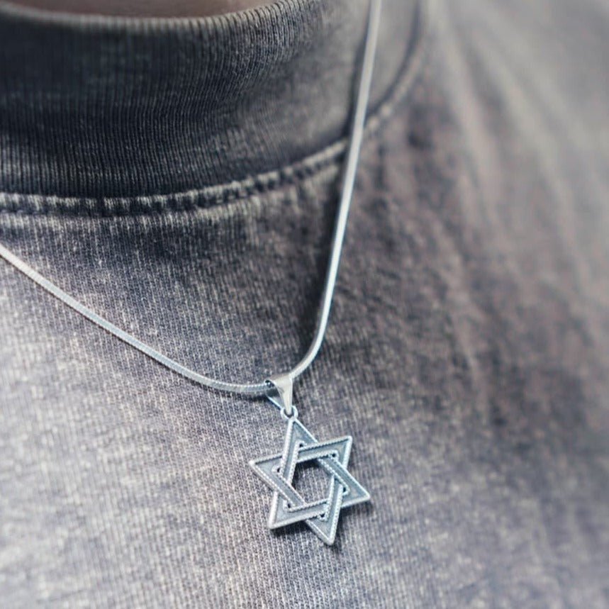 Star of David Necklace for Men | Oxidized Silver | Alef Bet