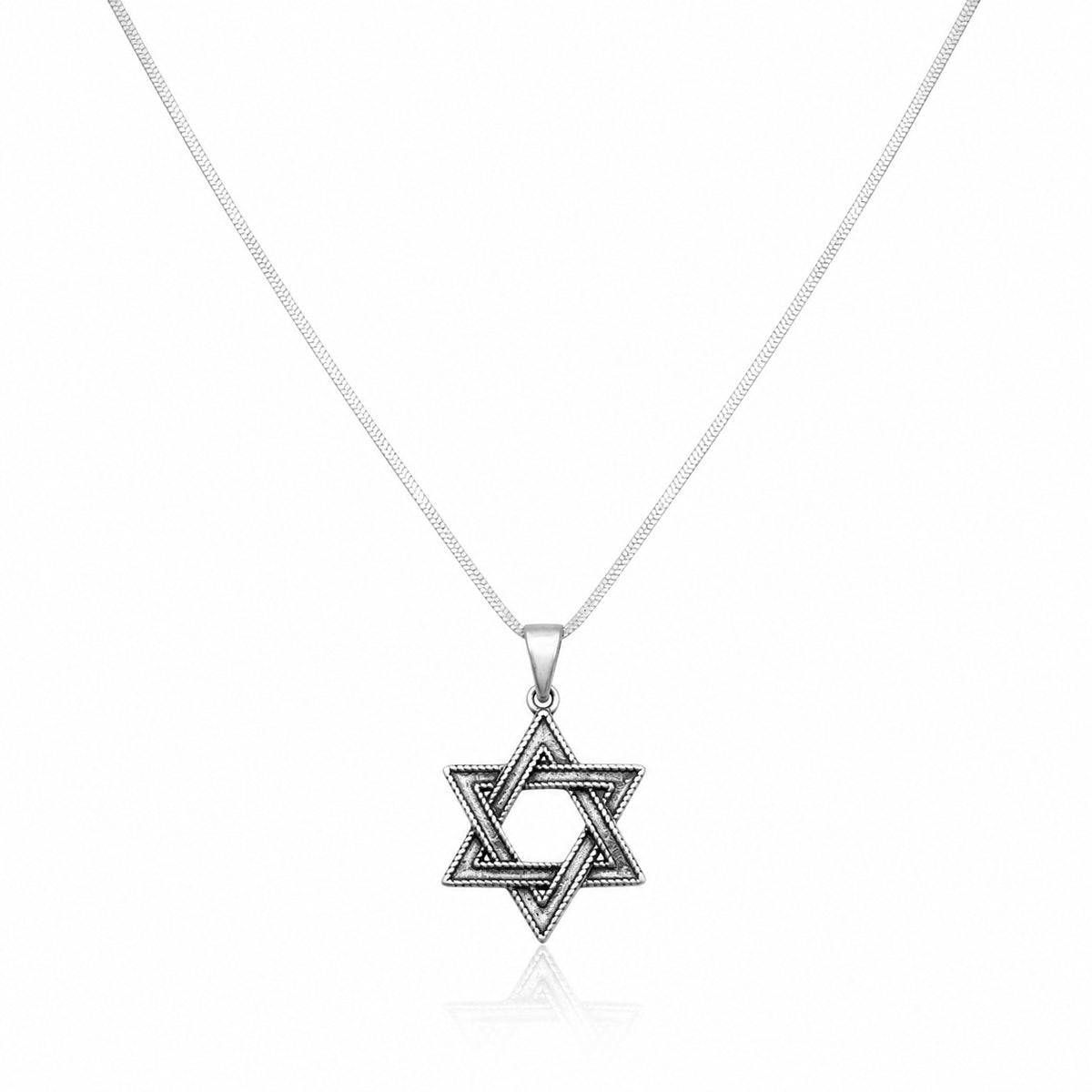 Men's Star of David necklace in oxidized silver with satin finish by Alef Bet
