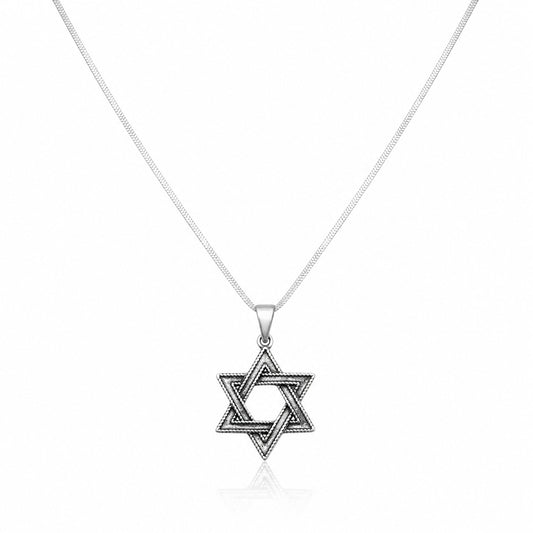 Men's Star of David necklace in oxidized silver with satin finish by Alef Bet
