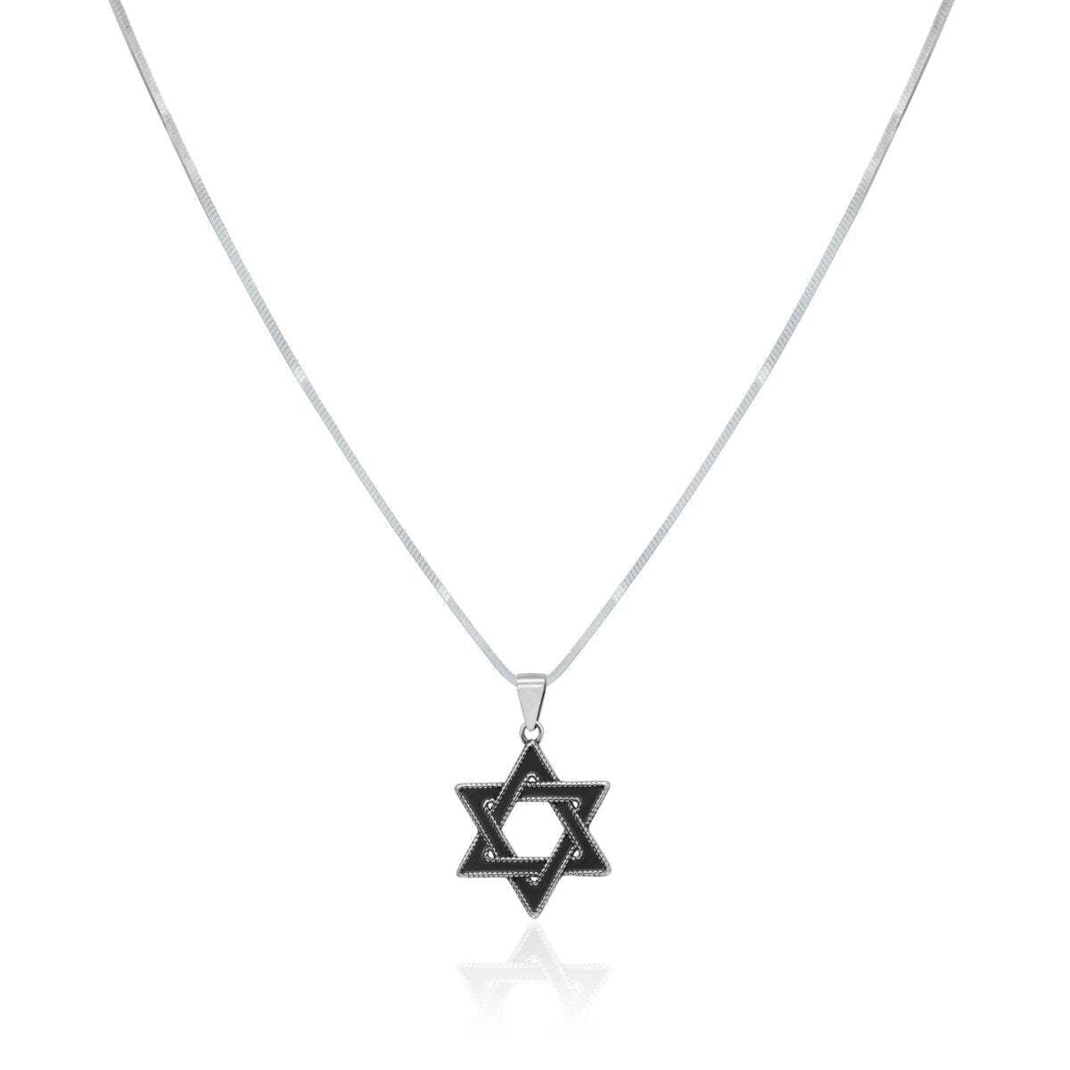 Men's Star of David necklace in oxidized silver with geometric pendant by Alef Bet