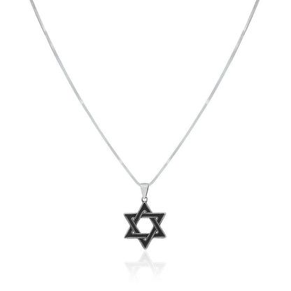 Men's Star of David necklace in oxidized silver with geometric pendant by Alef Bet