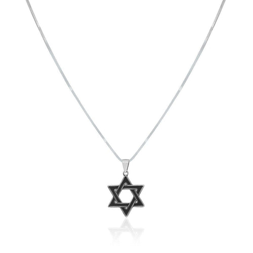 Star of David Necklace for Men | Oxidized Silver | Alef Bet
