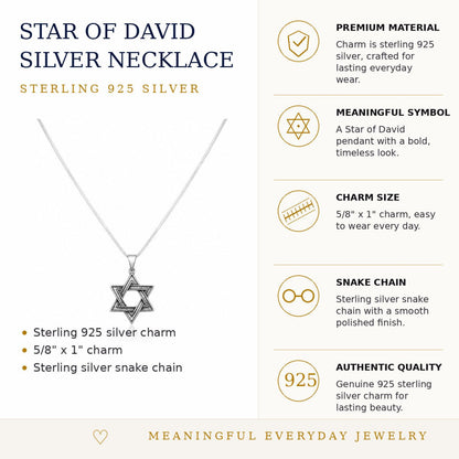 Star of David Necklace for Men | Oxidized Silver | Alef Bet