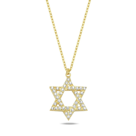Star of David Necklace in Yellow Gold Plated Sterling Silver 925 with Pavé CZ