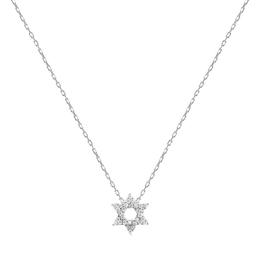 Full pave Star of David necklace in sterling silver with cubic zirconia, 38 inch chain by Alef Bet