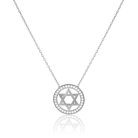 Star of David Necklace Yellow Gold CZ Gemstones