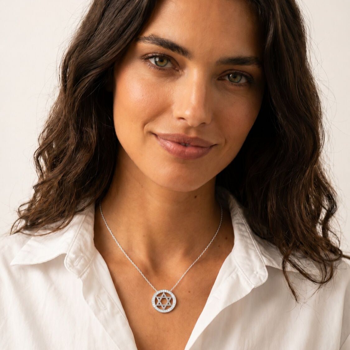 Star of David Necklace Yellow Gold CZ Gemstones