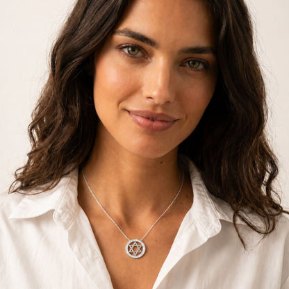 Star of David Necklace Yellow Gold CZ Gemstones