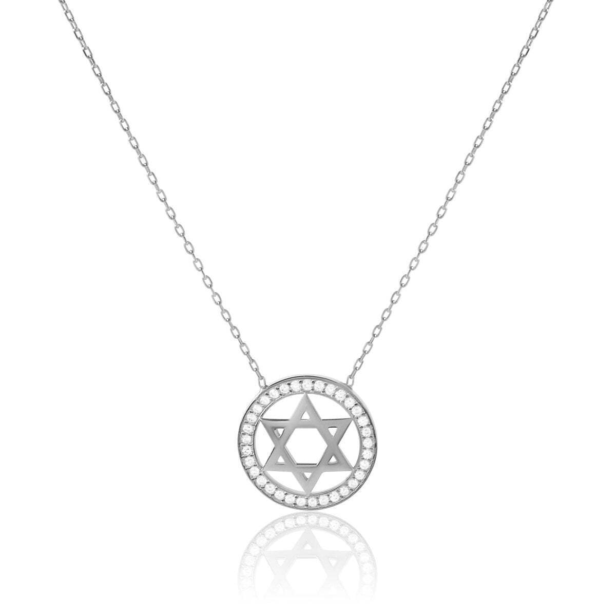 Star of David Necklace Yellow Gold CZ Gemstones