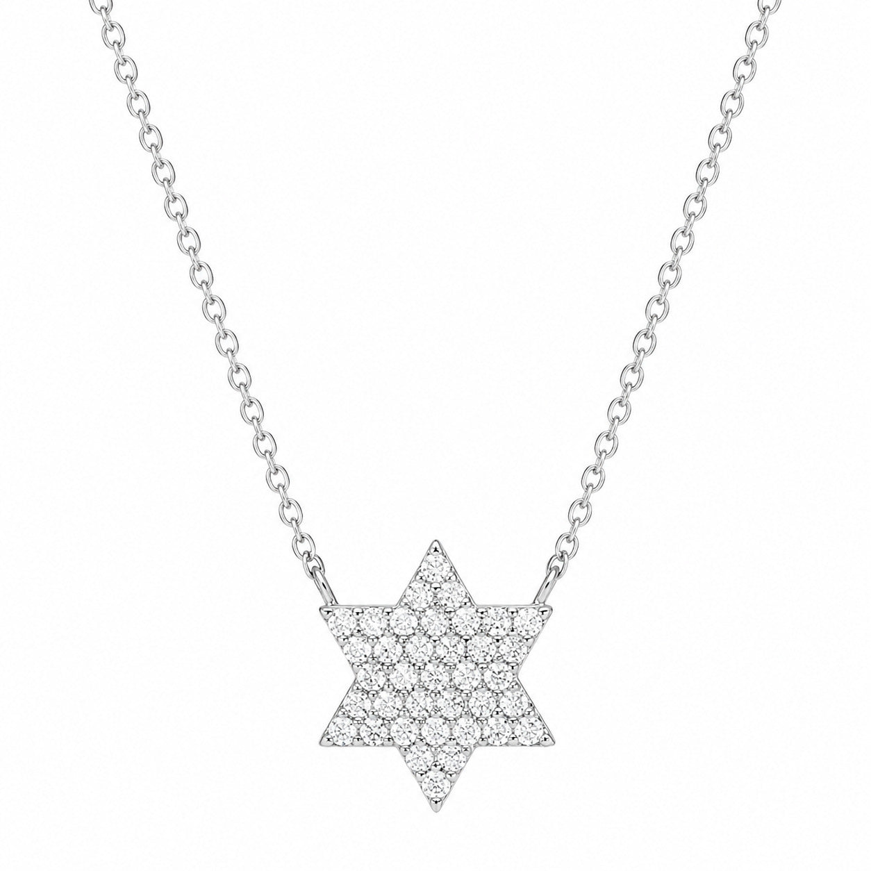 Star of David necklace in sterling silver with pave cubic zirconia and rolo chain by Alef Bet