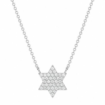 Star of David necklace in sterling silver with pave cubic zirconia and rolo chain by Alef Bet