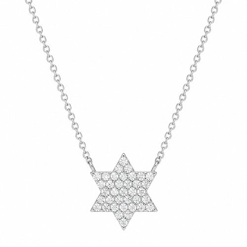 Star of David necklace in sterling silver with pave cubic zirconia and rolo chain by Alef Bet