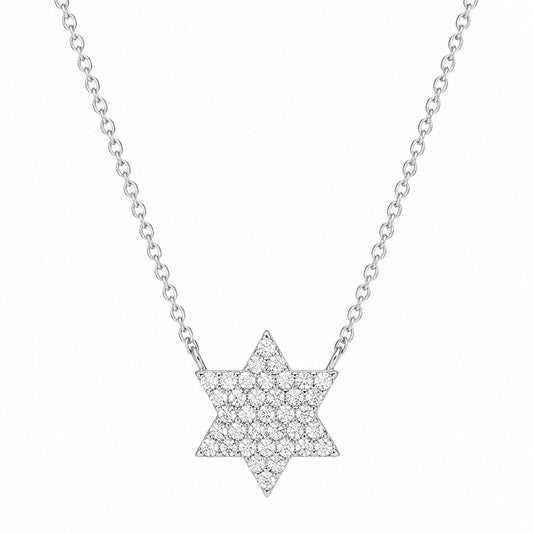 Star of David necklace in sterling silver with pave cubic zirconia and rolo chain by Alef Bet