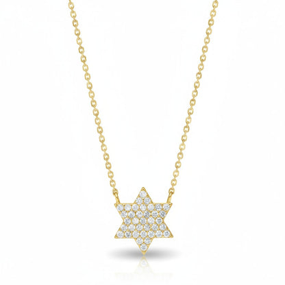 Star of David Pave CZ Necklace Sterling Silver Rolo